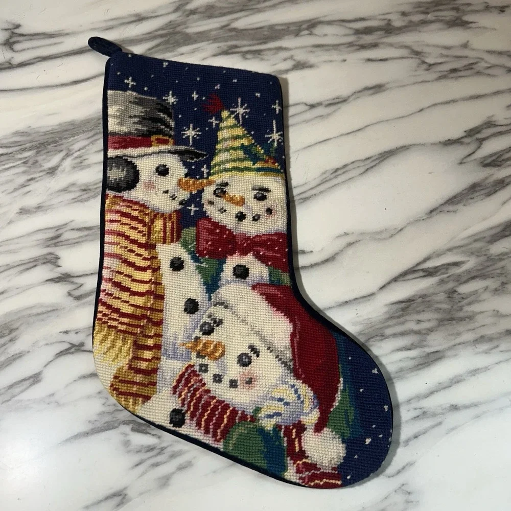 Vintage Needlepoint Christmas Stocking Snowman 15-16